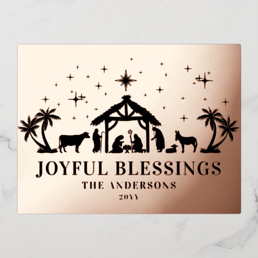 Religieuze kerstfeestvreugde Manger Folie Feestdagen Briefkaart (Voorkant)