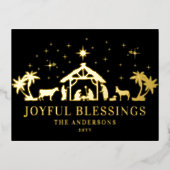 Religieuze kerstfeestvreugde Manger Folie Feestdagen Briefkaart (Voorkant)