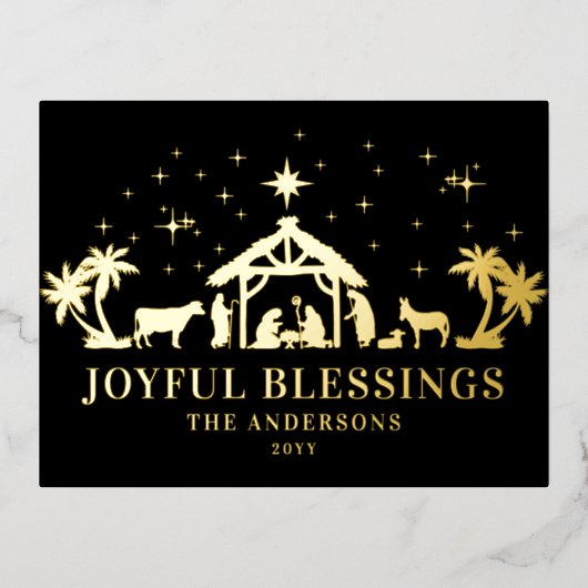 Religieuze kerstfeestvreugde Manger Folie Feestdagen Briefkaart (Voorkant)