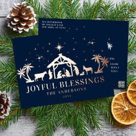 Religieuze kerstfeestvreugde Manger Folie Feestdagen Briefkaart