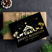 Religieuze kerstfeestvreugde Manger Folie Feestdagen Briefkaart