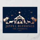 Religieuze kerstfeestvreugde Manger Folie Feestdagen Briefkaart (Voorkant)