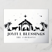 Religieuze kerstfeestvreugde Manger Folie Feestdagen Briefkaart (Voorkant)