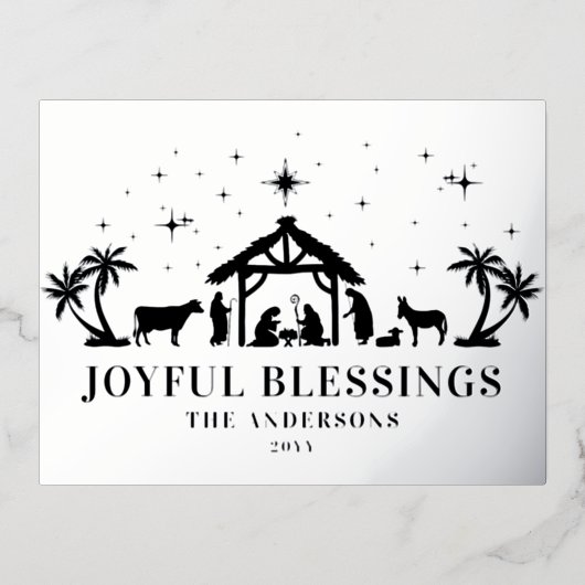 Religieuze kerstfeestvreugde Manger Folie Feestdagen Briefkaart (Voorkant)