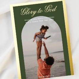 Religieuze kerstfoto begroeting gouden folie Kaart