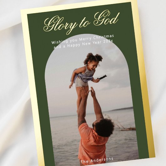 Religieuze kerstfoto begroeting gouden folie Kaart