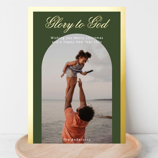 Religieuze kerstfoto begroeting gouden folie Kaart