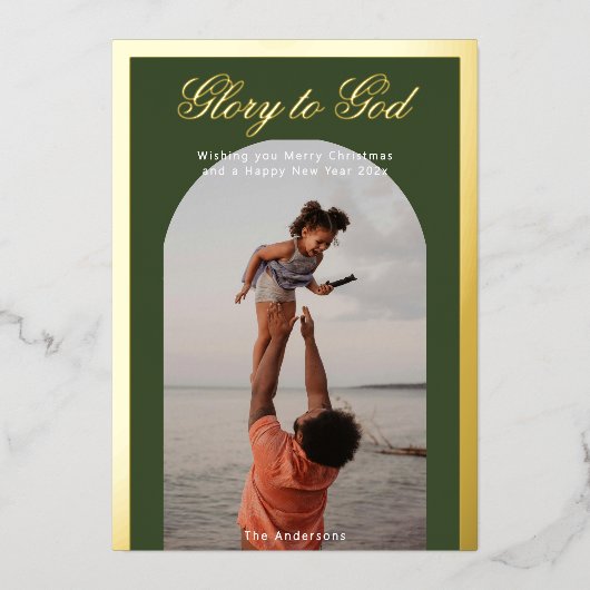 Religieuze kerstfoto begroeting gouden folie Kaart (Voorkant)