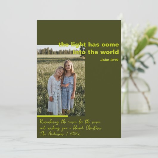 Religieuze kerstfoto begroeting Holiday Kaart (Staand voorkant)