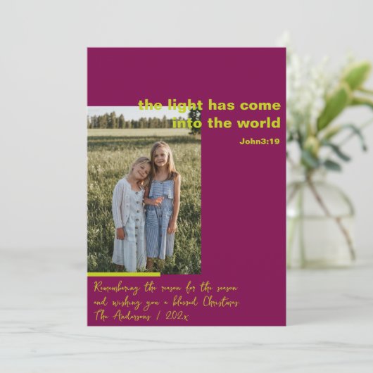 Religieuze kerstfoto begroeting Holiday Kaart (Staand voorkant)