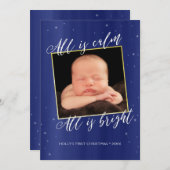 Religieuze kerstfotokaart in Navy Blue & Gold Feestdagenkaart (Voorkant / Achterkant)