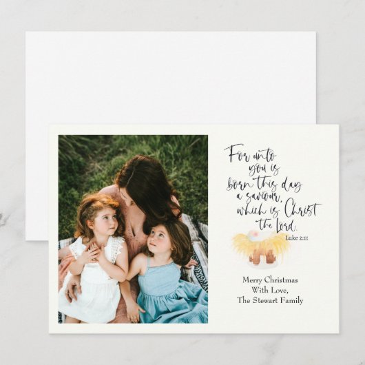 Religieuze kerstfotokaart Luke Bible Verse (Voorkant / Achterkant)