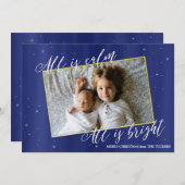 Religieuze kerstfotokaart, Navy Blue Gold Feestdagenkaart (Voorkant / Achterkant)