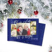 Religieuze kerstfotokaart, Navy Blue Gold Feestdagenkaart