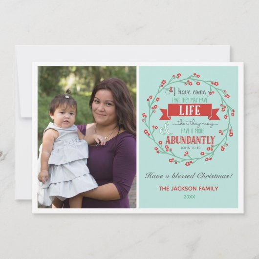 Religieuze kerstfotokaarten (John 10:10) Feestdagenkaart (Voorkant)