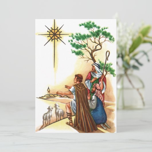 Religieuze kerstherders feestdagenkaart (Staand voorkant)