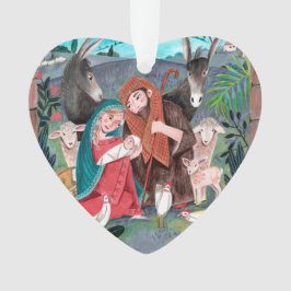 Religieuze kerstillustratie met een korte nativite ornament