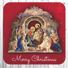 Religieuze kerstkaart Baby Jesus Envelope Vierkante Sticker