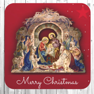 Religieuze kerstkaart Baby Jesus Envelope Vierkante Sticker