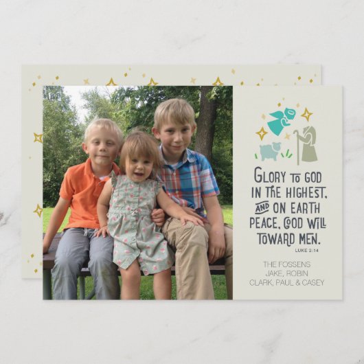 Religieuze kerstkaart met bijbels vers (Voorkant / Achterkant)