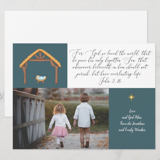Religieuze kerstkaart met John 3:16 (Voorkant / Achterkant)