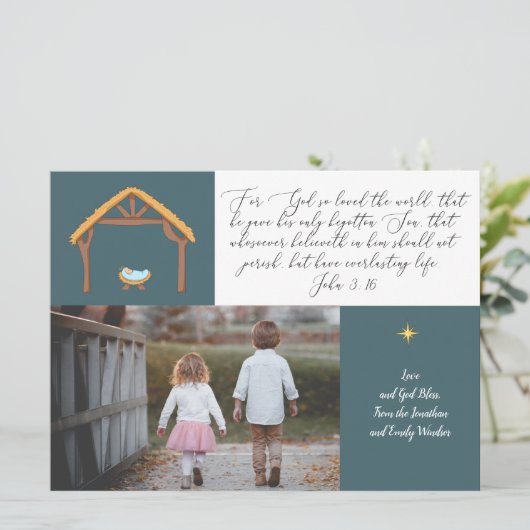 Religieuze kerstkaart met John 3:16 (Staand voorkant)