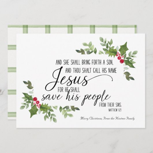 Religieuze kerstkaart met KJV Bijbelse versie (Voorkant / Achterkant)