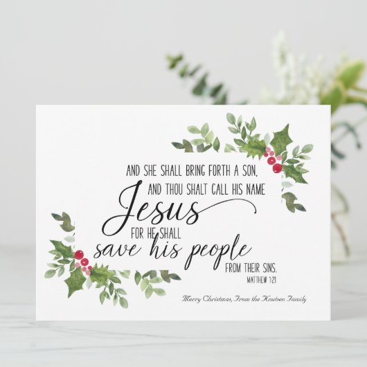 Religieuze kerstkaart met KJV Bijbelse versie (Staand voorkant)