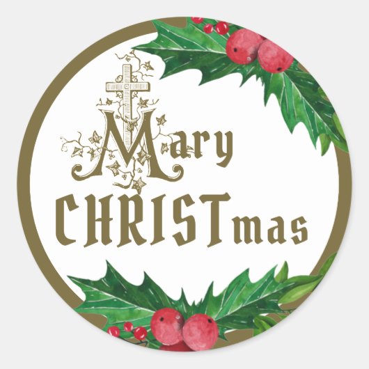 Religieuze kerstkatholieke maagd Mary Cross Ronde Sticker (Voorkant)