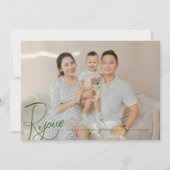 Religieuze Kerstmis Fotokaart Groen Verheug Feestdagenkaart (Voorkant)