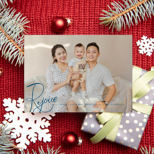 Religieuze Kerstmis Fotokaart Verheug u op Navy Bl Feestdagenkaart
