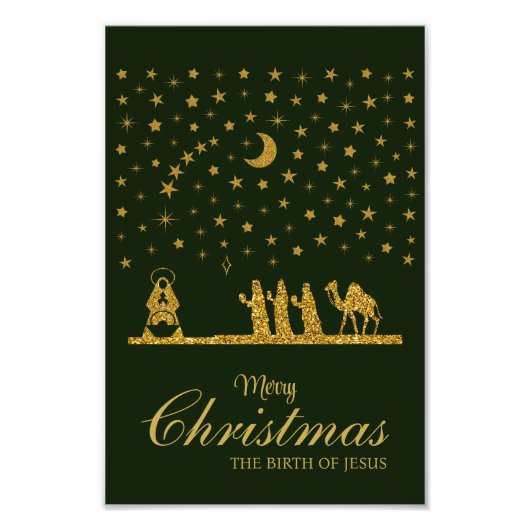 Religieuze Kerstmis, Geboorte van Jezus, Drie Koni Foto Afdruk (Voorkant)
