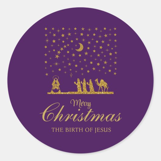 Religieuze Kerstmis, Geboorte van Jezus, Drie Koni Ronde Sticker (Voorkant)