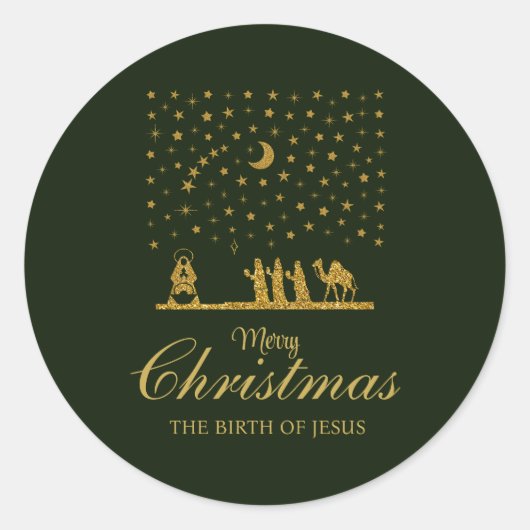 Religieuze Kerstmis, Geboorte van Jezus, Drie Koni Ronde Sticker (Voorkant)