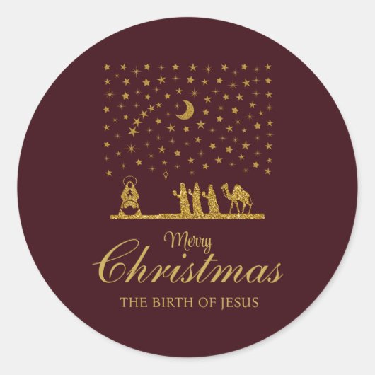 Religieuze Kerstmis, Geboorte van Jezus, Drie Koni Ronde Sticker (Voorkant)