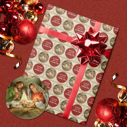 Religieuze Kerstmis Geboorte Vintage Cadeaupapier