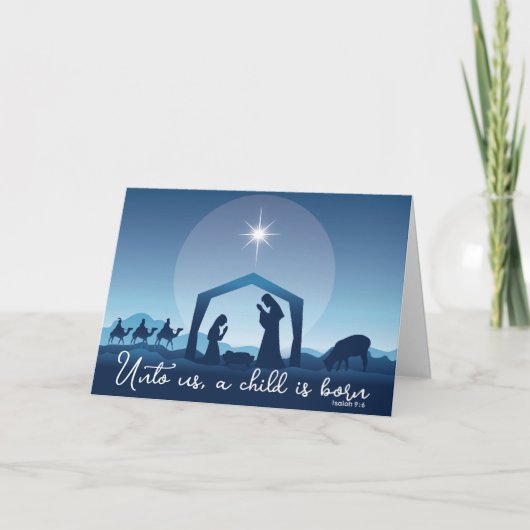 Religieuze Kerstmisscène Blauw Feestdagen Kaart (Voorkant)
