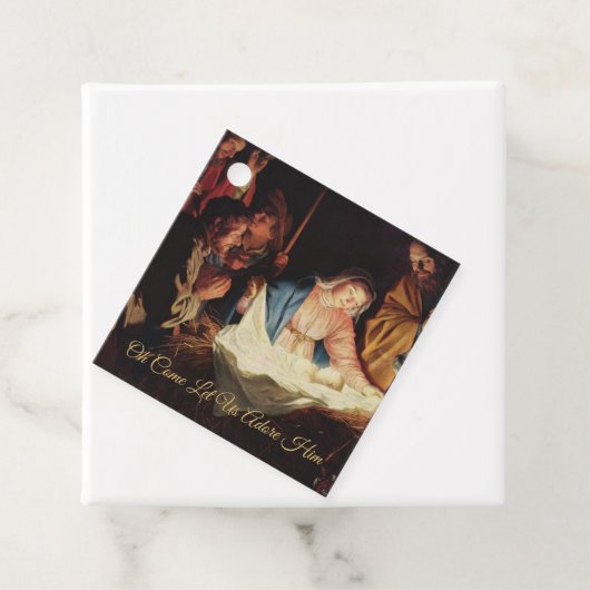 Religieuze kerstritsnegatie Scene Gold Script Bedankjes Labels (In situ)