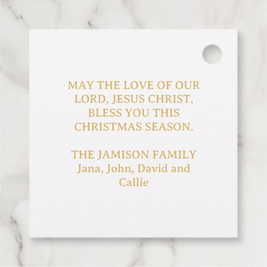 Religieuze kerstritsnegatie Scene Gold Script Bedankjes Labels (Achterkant)