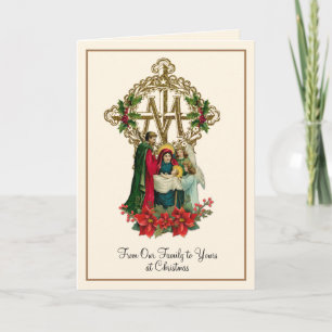 Religieuze Kerstscène Maagd Maria Jezus Poinsettia Feestdagen Kaart