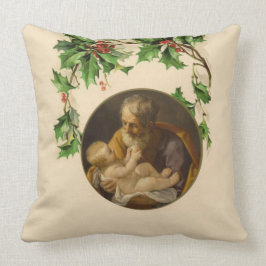 Religieuze kerstsint Joseph Baby Jesus Holly Kussen