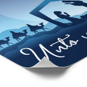 Religieuze kerststal blauw christelijk poster (Hoek)