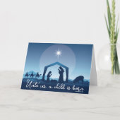 Religieuze kerststal blauw feestdagen kaart (Voorkant)