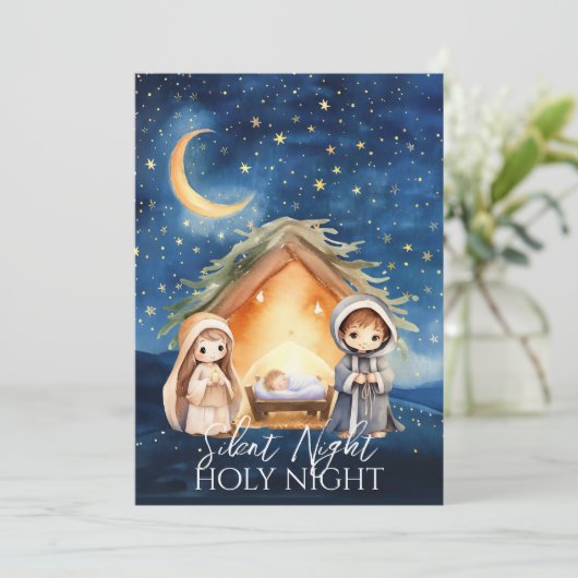 Religieuze kerststal geen kerstfoto feestdagenkaart (Staand voorkant)