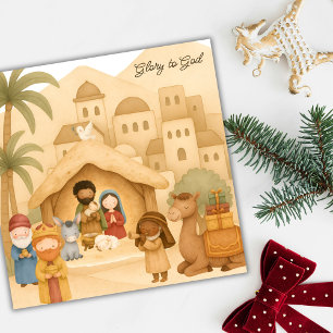 Religieuze Kerststal Heilige Familie Eer Aan God Feestdagenkaart