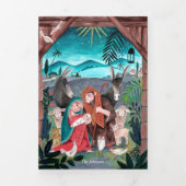 Religieuze kerststal Kerstmis Fotokaart Drieluik Uitnodiging (Cover)