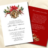 Religieuze kerstweddenschap met rood Poinsettia Kaart