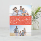 religieuze kerstzegeningen met de hand rood feestdagenkaart (Staand voorkant)