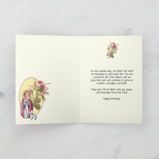 Religieuze kinderdag Jezus met Lamb-Rozen Kaart (Binnen)