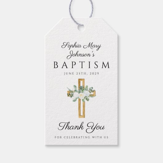 Religieuze Kruis Bloemendoop Dank u Cadeaulabel (Voorkant)